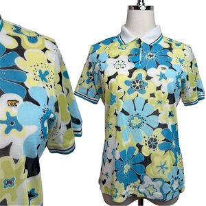 Jack Nicklaus Micro Mesh Sheer Floral Golf Polo Shirt Medium